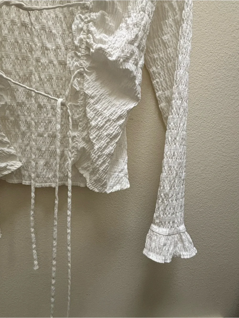 Zara Cream Tie-Front Ruffle Blouse